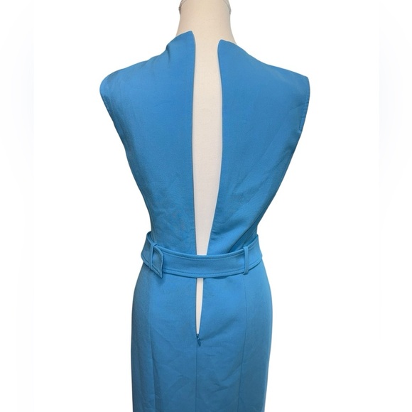 Hugo Boss Women’s “Dadorina” Bright Blue V-Neck Belted Sleeveless Pencil Dress - Picture 9 of 10